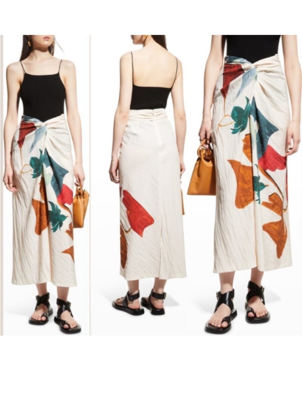 Vince Painted Abstract Draped Knot Skirt